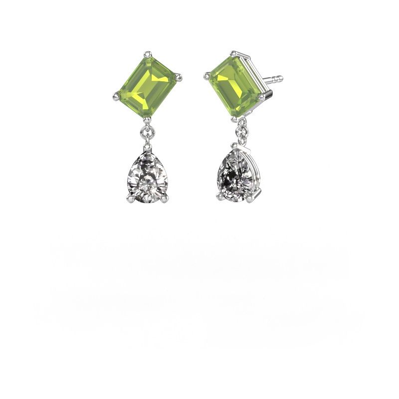 Boucles d'oreilles Toi et Moi EME PER 585 or blanc péridot 8x6 mm