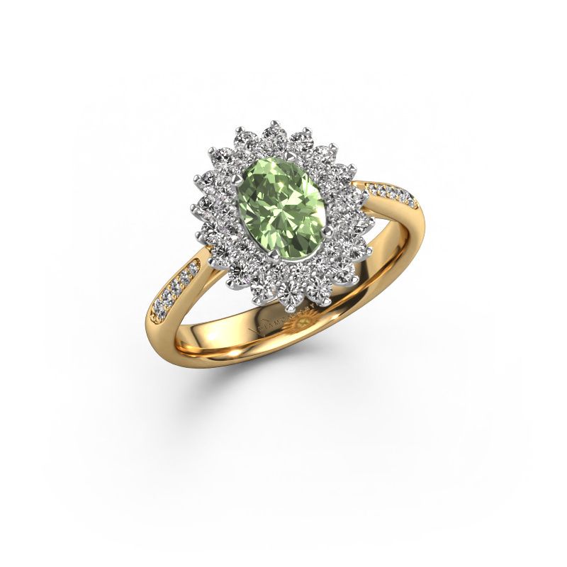 Engagement ring Alina 2 585 gold green lab grown diamond 7x5 mm