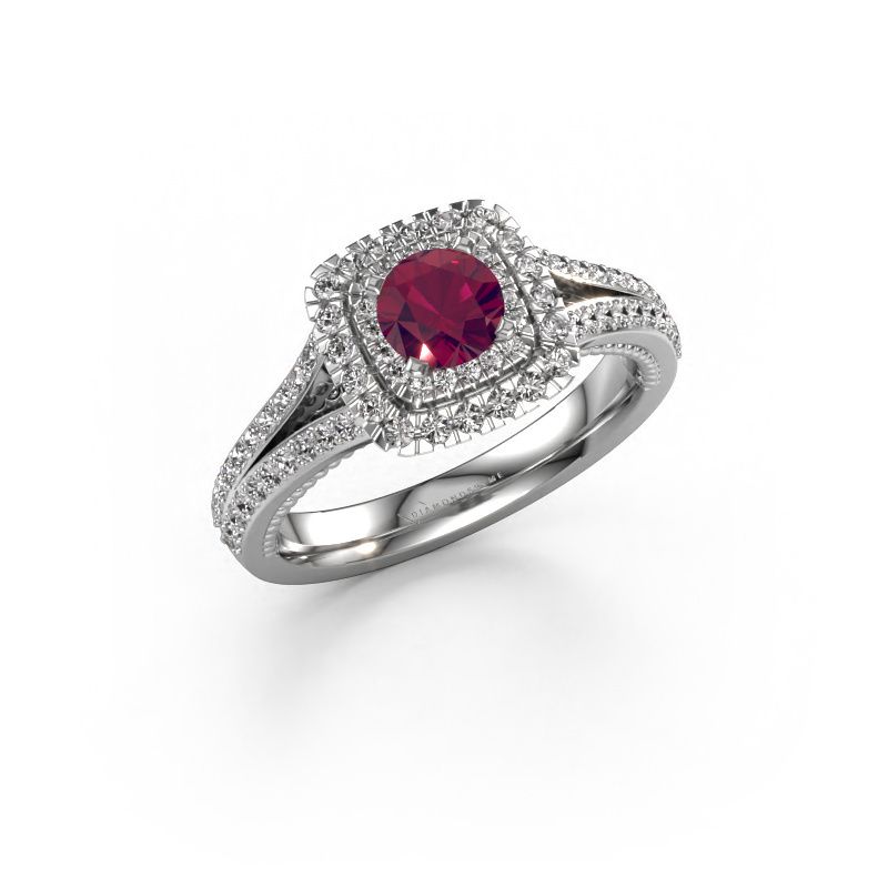 Verlovingsring Annette 585 witgoud rhodoliet 5 mm