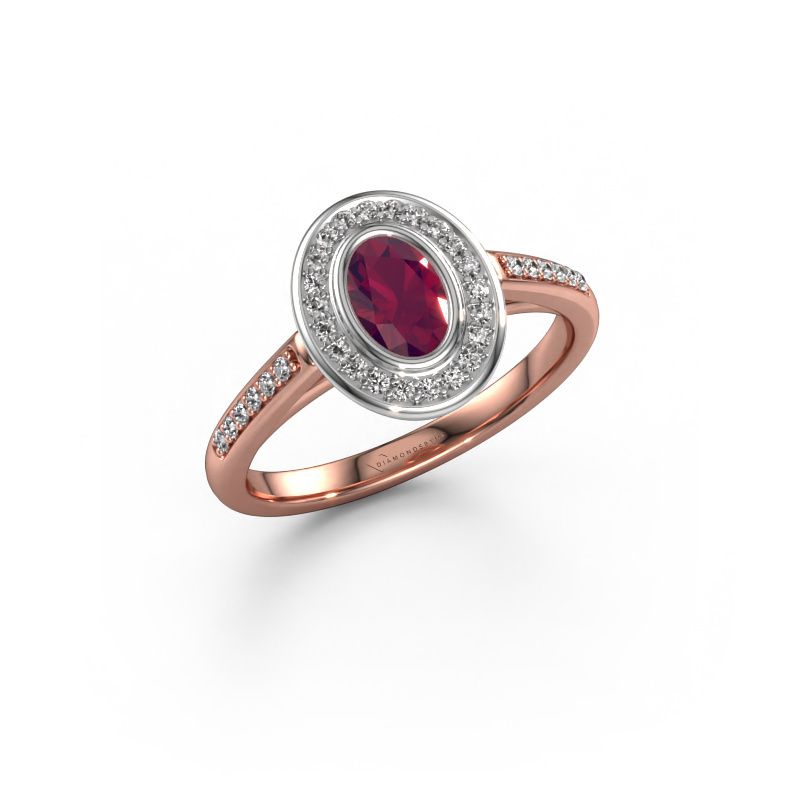 Verlovingsring Noud 2 OVL 585 rosé goud rhodoliet 6x4 mm