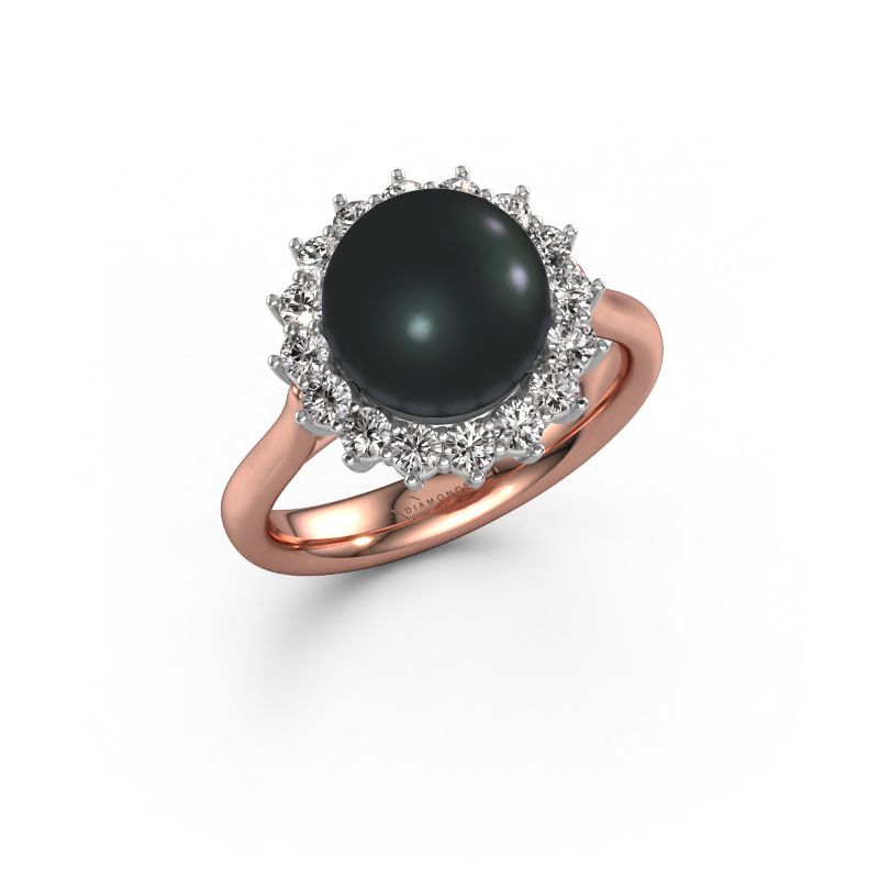 Ring Akiko 585 rosé goud zwarte parel 8 mm