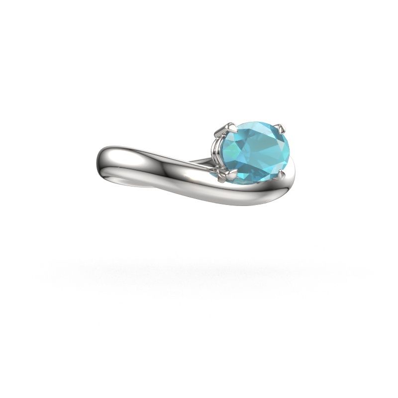 Bague de fiançailles Floor OVL 585 or blanc topaze bleue 8x6 mm