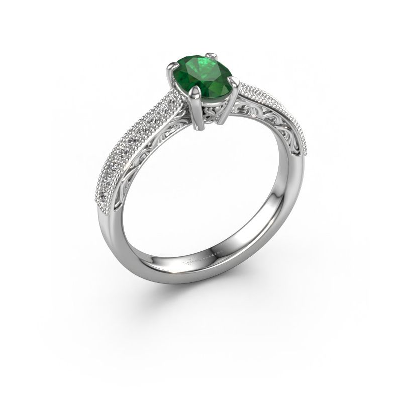 Engagement ring Shonta OVL 585 white gold emerald 7x5 mm