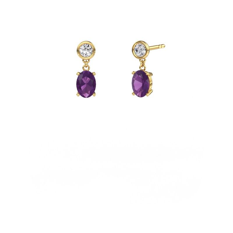 Pendants d'oreilles Lacey OVL 585 or jaune améthyste 7x5 mm