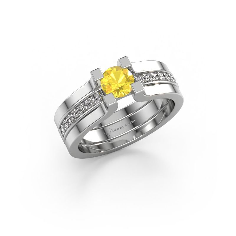 Bague de fiançailles Myrthe 950 platine saphir jaune 5 mm