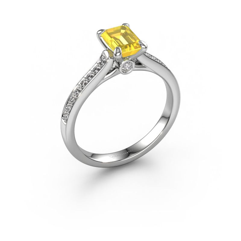 Engagement ring Valorie eme 2 585 white gold yellow sapphire 6.5x4.5 mm