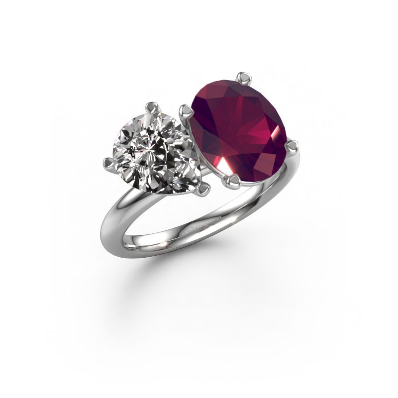 Verlovingsring Toi et Moi OVL-PER 950 platina rhodoliet 8x6 mm