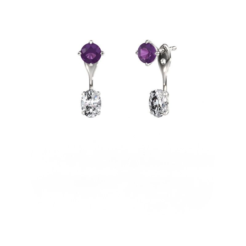 Drop earrings Kate RND-OVL 585 white gold amethyst 5 mm