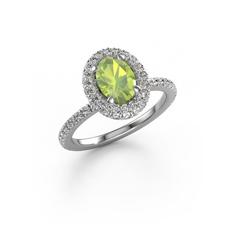 Verlovingsring Talitha OVL 585 witgoud peridoot 7x5 mm