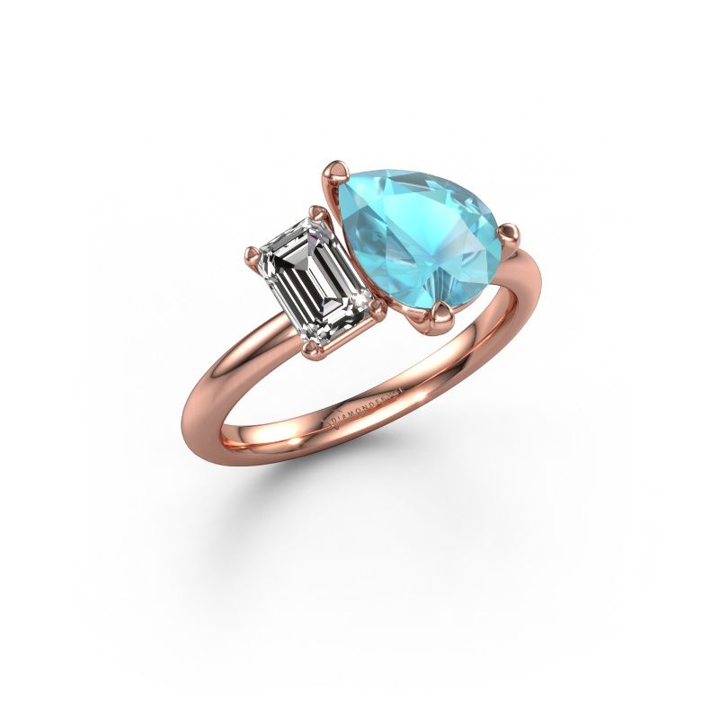 Verlovingsring Toi et Moi PER-EME 585 rosé goud blauw topaas 9x7 mm