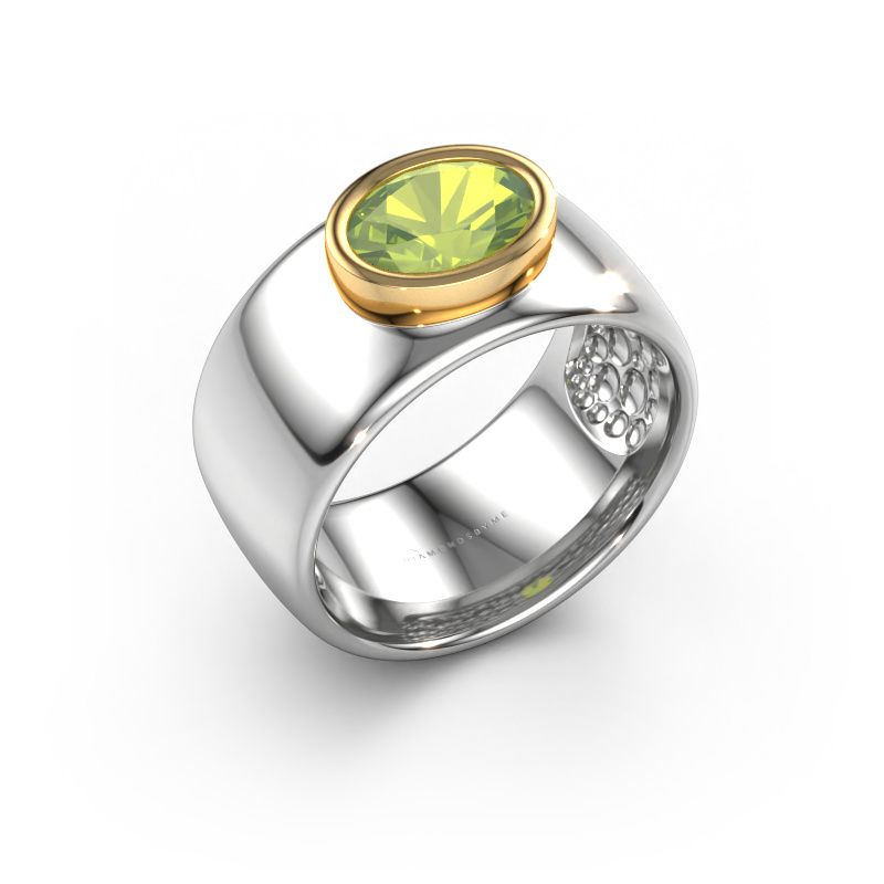 Bague Anouschka 585 or blanc péridot 8x6 mm