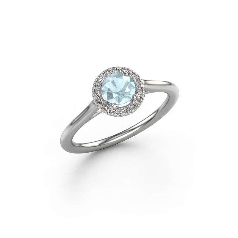 Bague de fiançailles Seline rnd 1 585 or blanc aigue-marine 5 mm