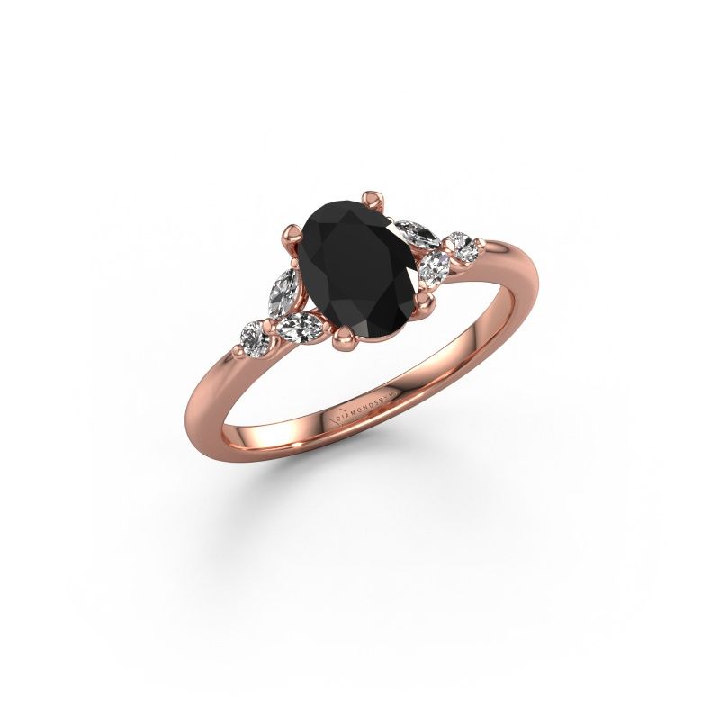 Engagement ring Megan OVL 585 rose gold black diamond 1.25 crt