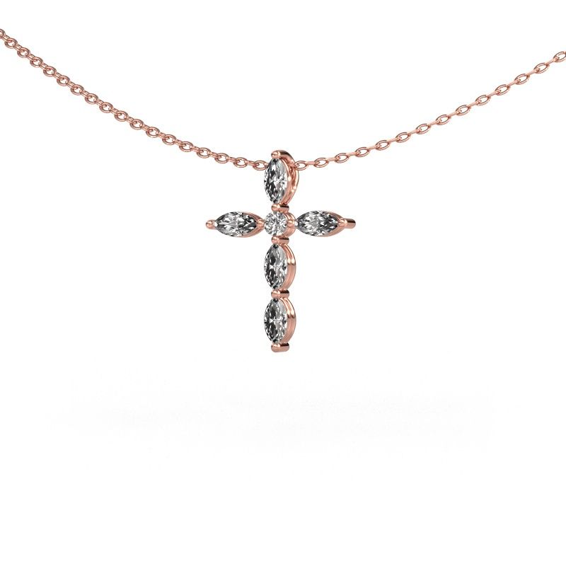 Pendentif Cross 2 585 or rose diamant 0.76 crt