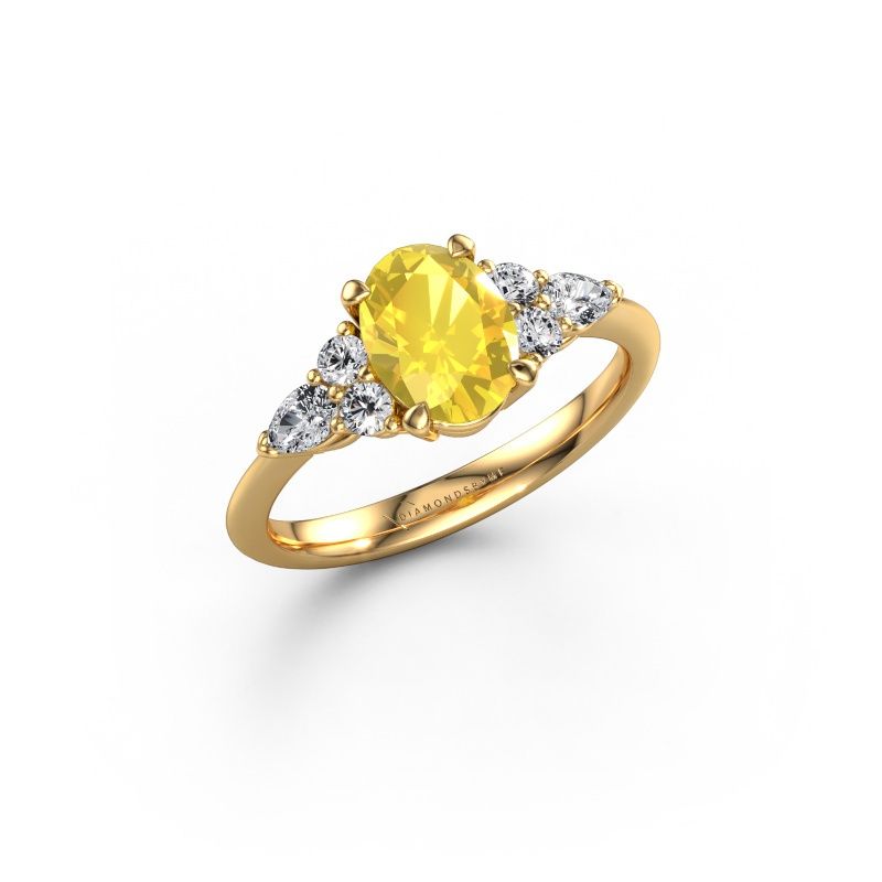 Engagement ring Melani OVL 585 gold yellow sapphire 8x6 mm