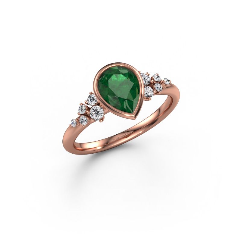 Verlovingsring Aliyah PER 585 rosé goud smaragd 8x6 mm