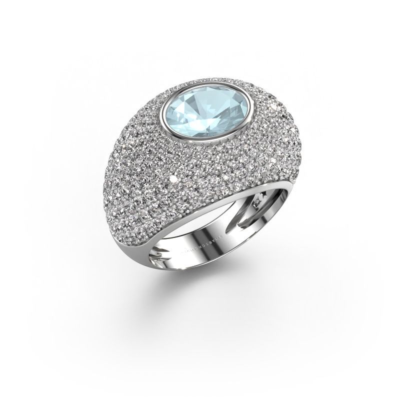 Bague Armida 950 platine aigue-marine 9x7 mm