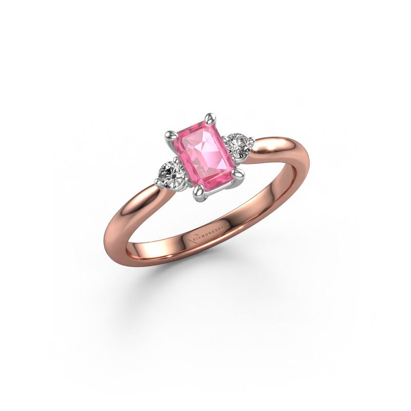 Verlovingsring Lieselot EME 585 rosé goud roze saffier 6x4 mm