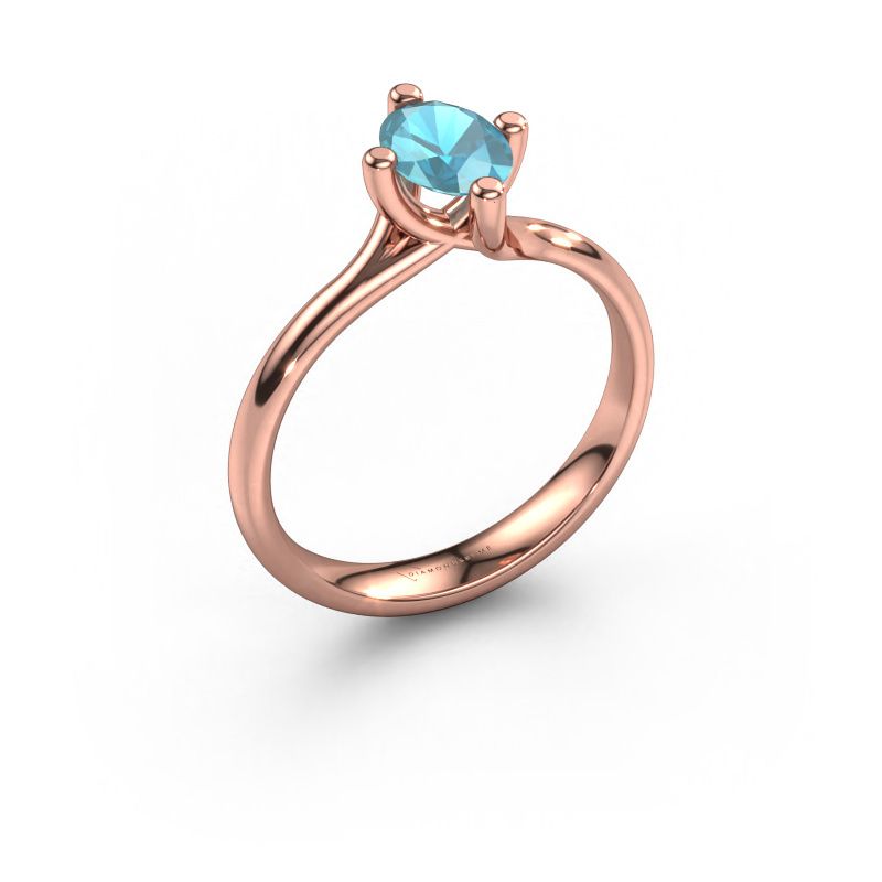 Verlovingsring Dewi Oval 585 rosé goud blauw topaas 7x5 mm