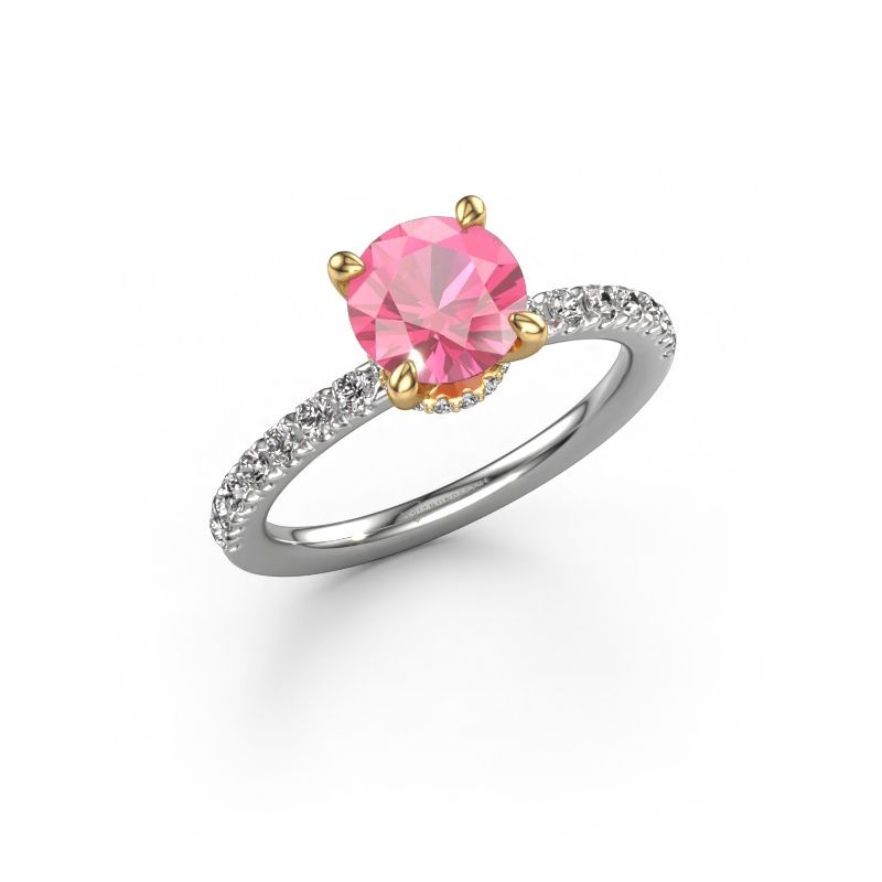 Engagement ring Crystal rnd 4 585 white gold pink sapphire 7 mm