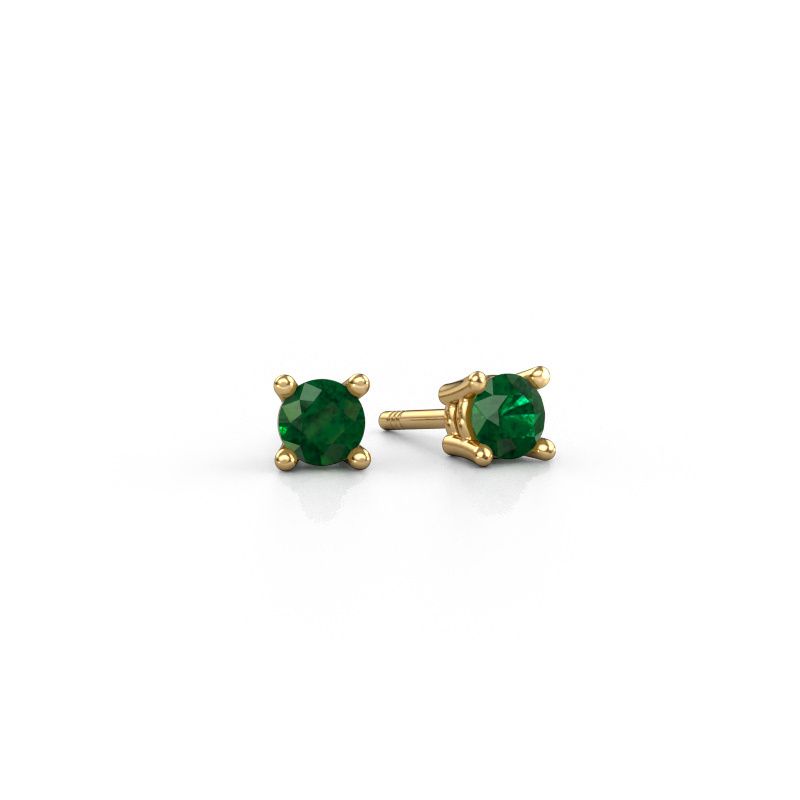 Stud earrings Jannette 585 gold emerald 4 mm