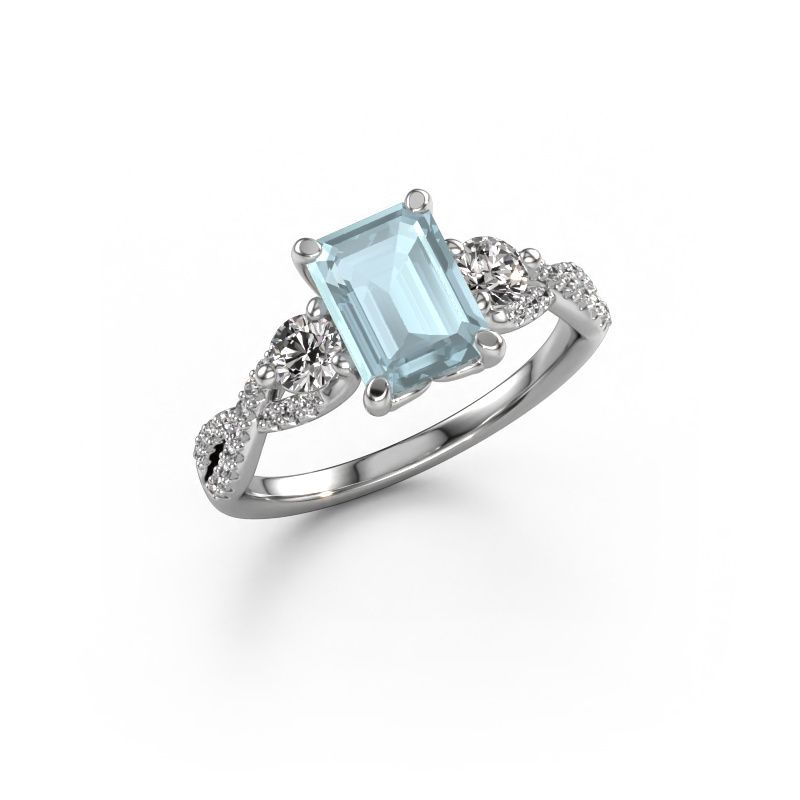 Verlovingsring Marilou EME 585 witgoud aquamarijn 8x6 mm
