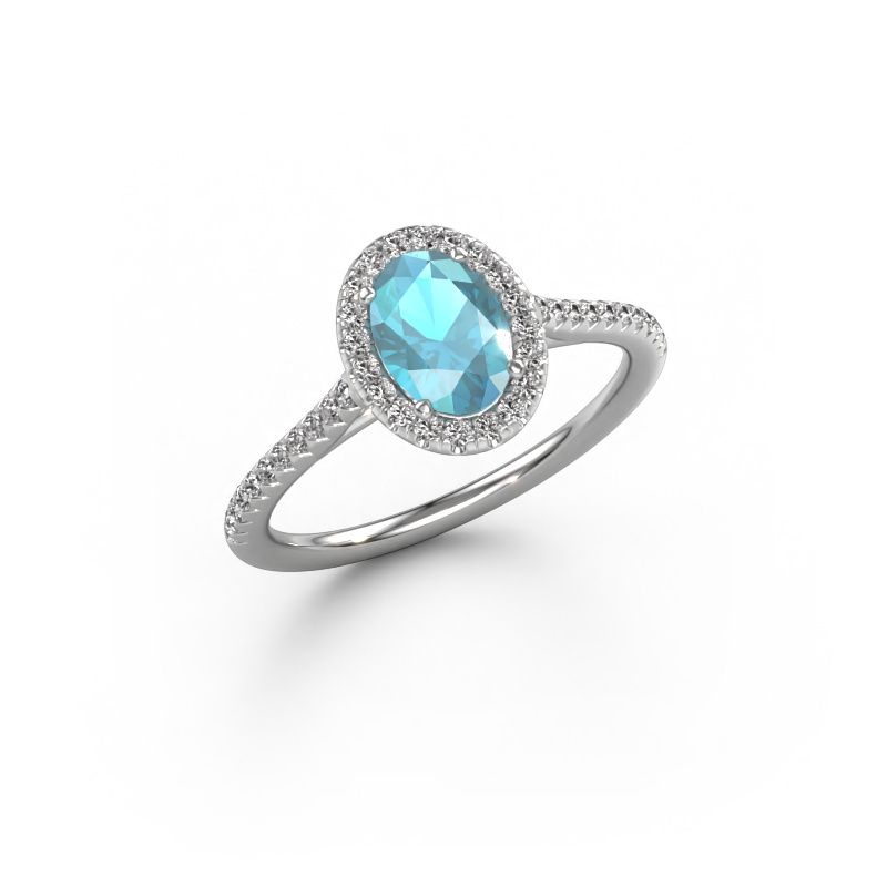 Bague de fiançailles Seline ovl 2 585 or blanc topaze bleue 7x5 mm