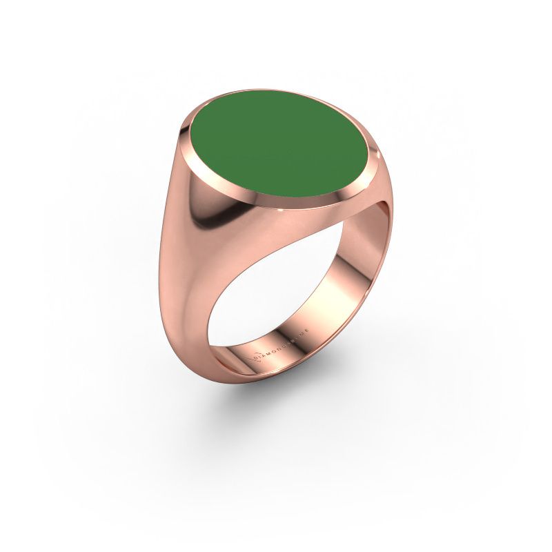 Chevalière Herman 6 585 or rose émail vert 16x13 mm