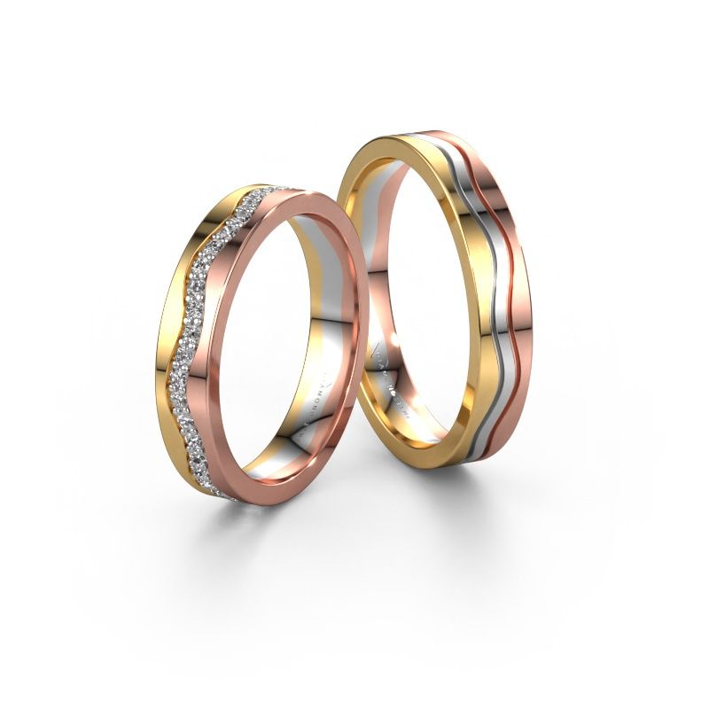 Trauringe set WH0803LM14AP ±4x1.7 mm 14 Karat Gold Diamant 0.44 crt