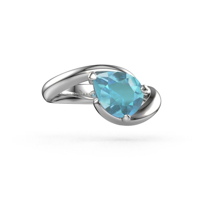 Bague de fiançailles Aida PER 585 or blanc topaze bleue 9x7 mm