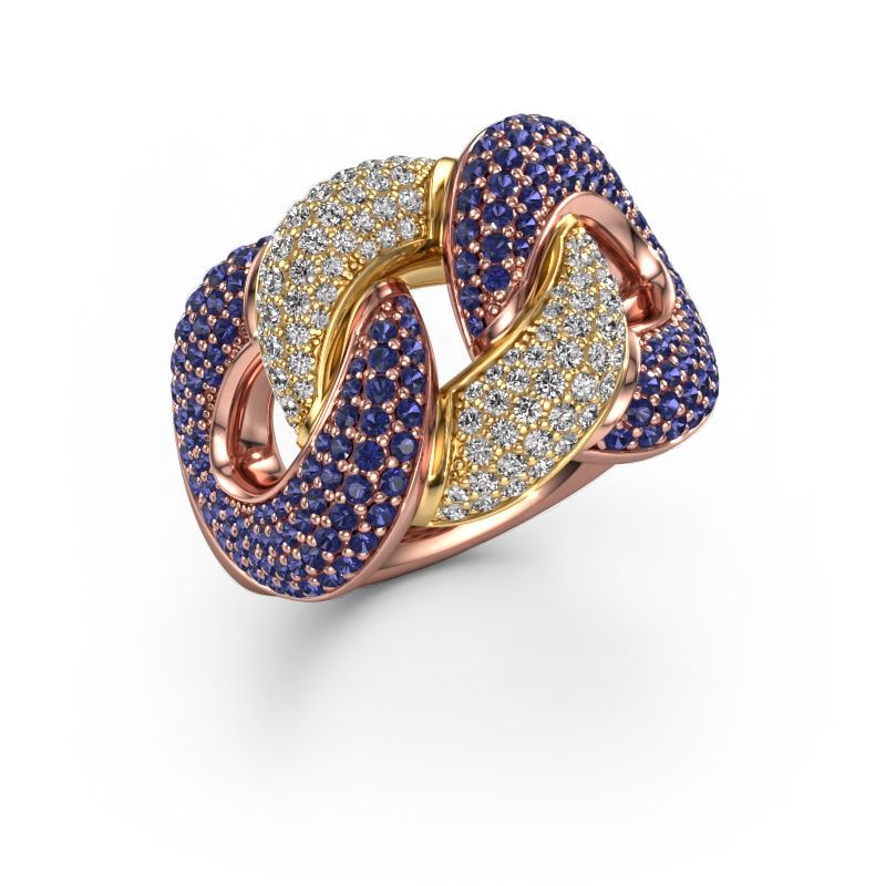 Ring Kylie 3 15mm 585 rosé goud saffier 0.8 mm