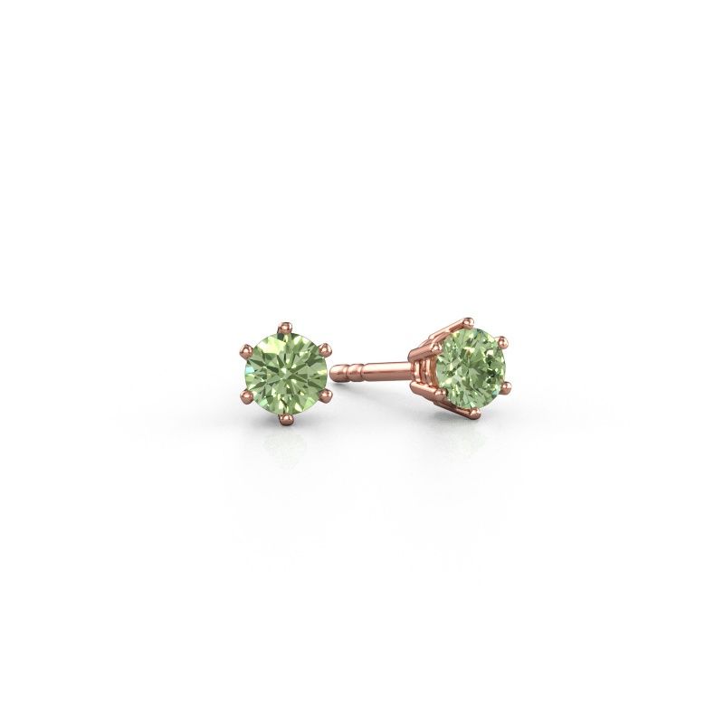 Oorbellen Fay 585 rosé goud groene lab grown diamant 4.2 mm