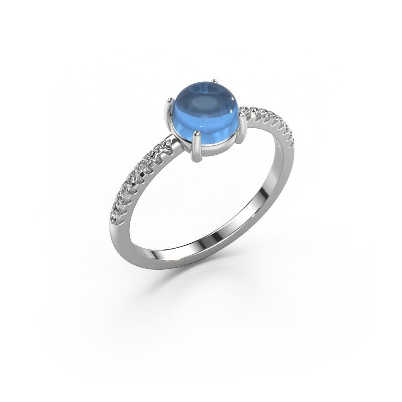 Bague Cathie 585 or blanc topaze bleue 6 mm