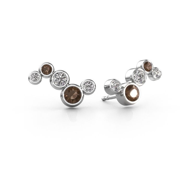 Earrings Ryan 950 platinum smokey quartz 4 mm
