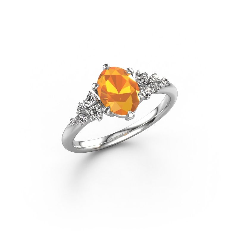 Bague de fiançailles Royce OVL 585 or blanc citrine 8x6 mm