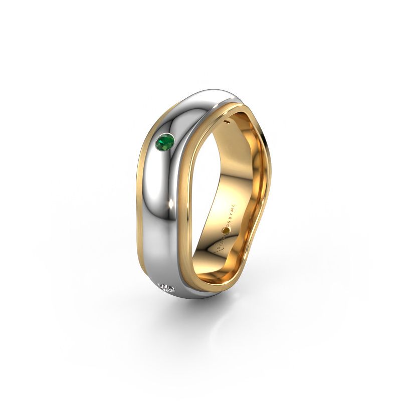 Trouwring WH2050L26DP 585 witgoud smaragd ±6 x 2,4 mm
