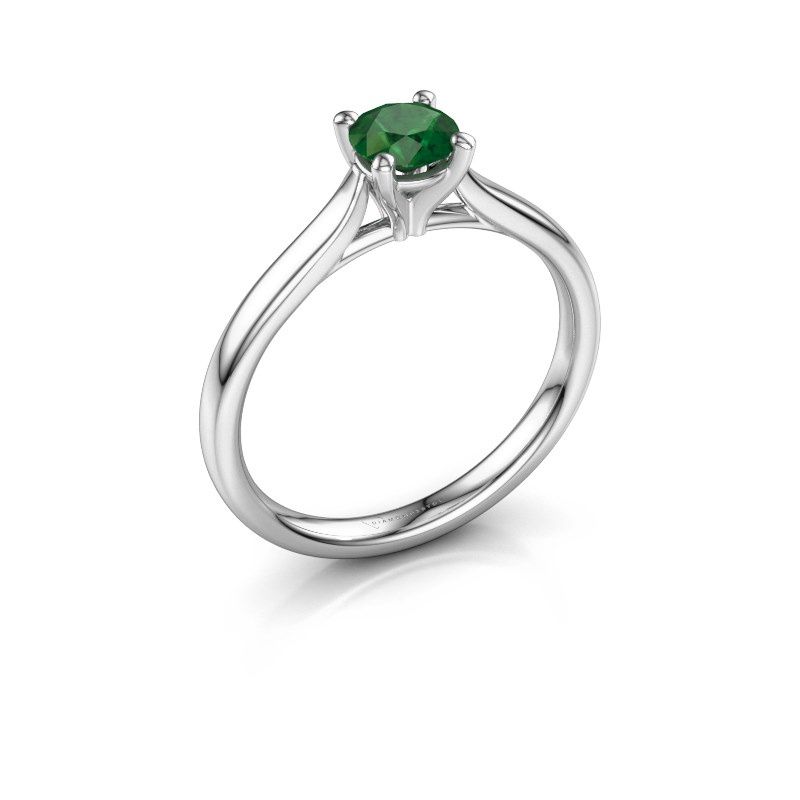 Afbeelding van Verlovingsring Mignon rnd 1 585 witgoud smaragd 5 mm