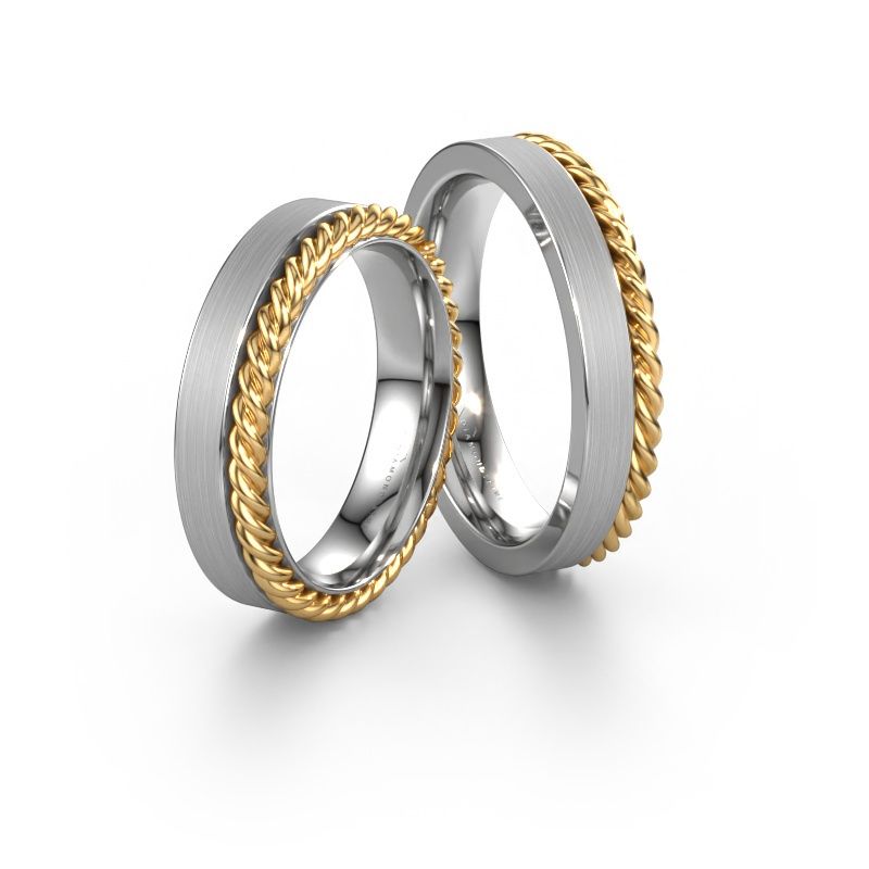 Trouwringen set WH2017LM15BM ±5x2 mm 14 Carat witgoud
