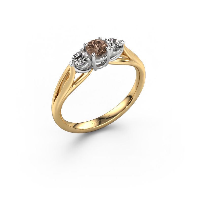 Bague de fiançailles Amie RND 585 or jaune diamant brun 0.50 crt