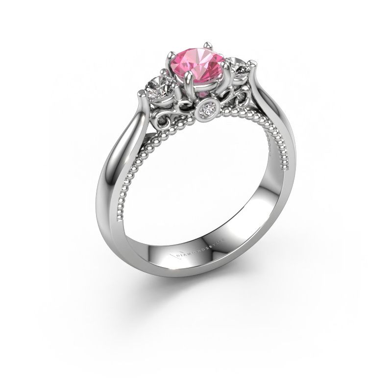 Bague de fiançailles Tiffani 585 or blanc saphir rose 5 mm