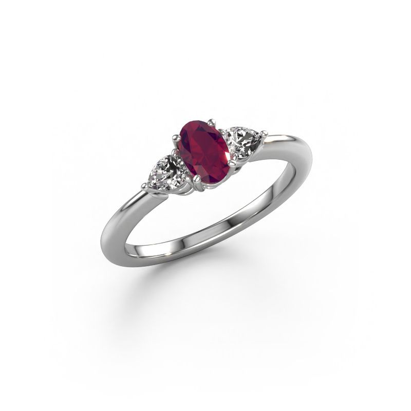 Verlovingsring Chanou OVL 585 witgoud rhodoliet 7x5 mm