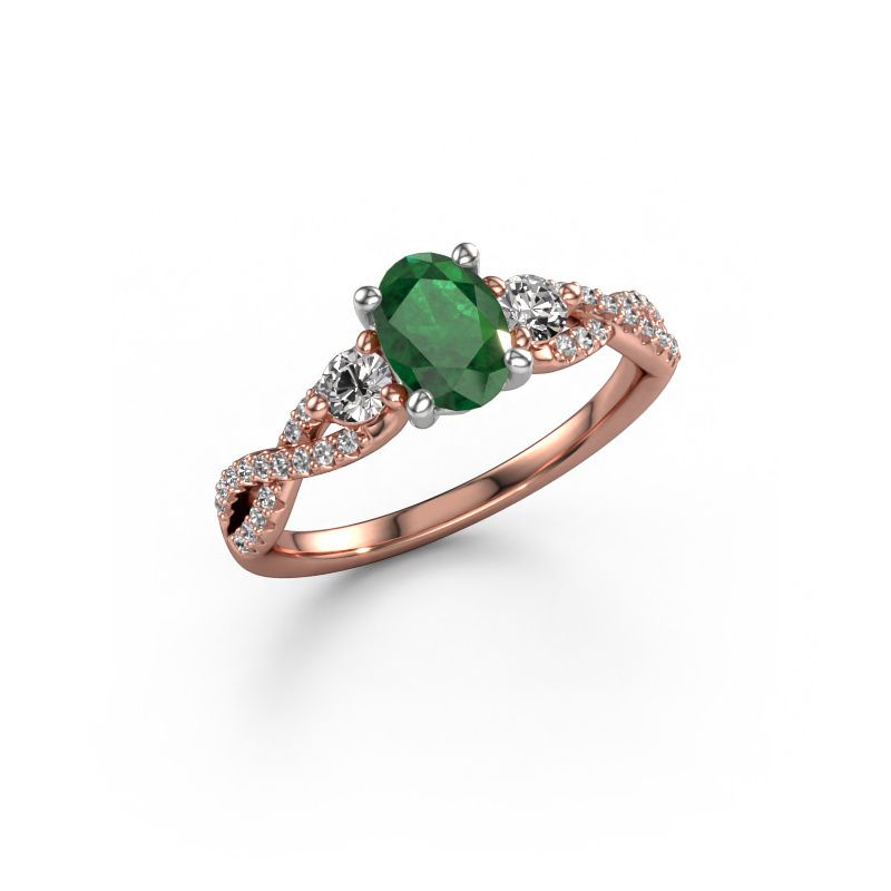 Bague de fiançailles Marilou OVL 585 or rose emeraude 7,5x5,5 mm