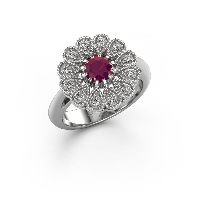 Bague de fiançailles Kaat 585 or blanc rhodolite 5 mm