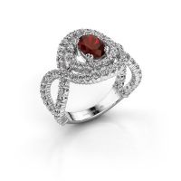 Image de Bague Chau<br/>585 or blanc<br/>Grenat 7x5 mm
