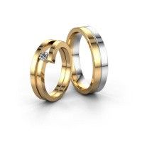 Image of Wedding rings set WHR0396LM15AP ±6x2.6 mm 14 Carat white gold diamond 0.15 crt