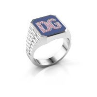 Image of Signet ring Stephan 2 585 white gold pink sapphire 0.9 mm