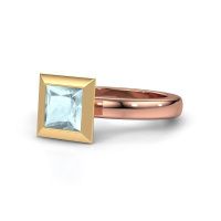 Image of Stacking ring Trudy Square 585 rose gold aquamarine 6 mm