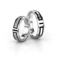 Image of Wedding rings set WH2228LM25A ±5x1.7 mm 14 Carat white gold black enamel 1 mm