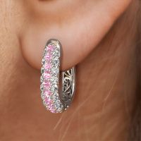 Image of Hoop earrings Danika 8.5 A 585 white gold pink sapphire 1.7 mm