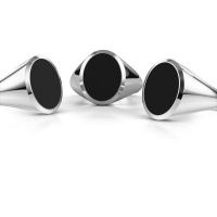 Afbeelding van Zegelring Herman 4<br/>585 witgoud<br/>zwarte emaille 15x12 mm